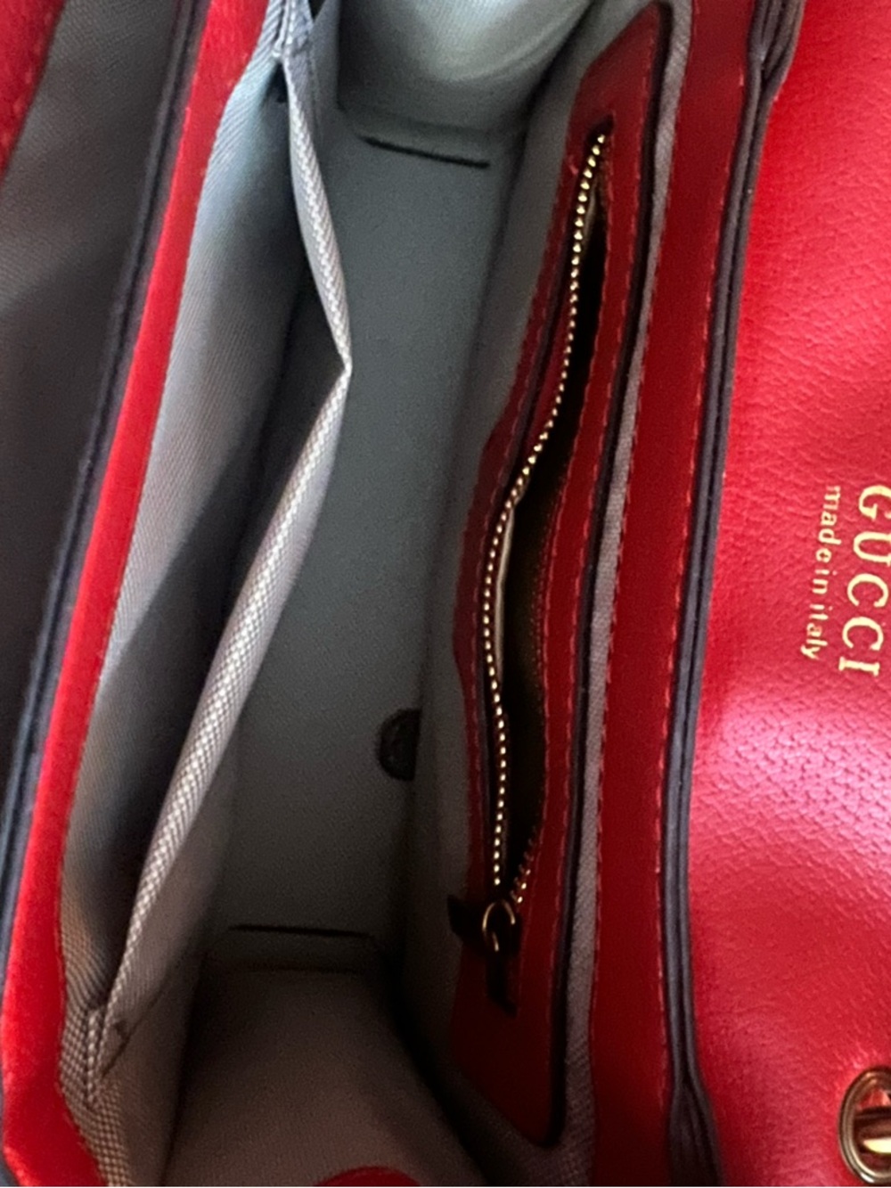 Gucci Red and Navy Bee-Embellished GG Satchel - Picture 3 of 6
